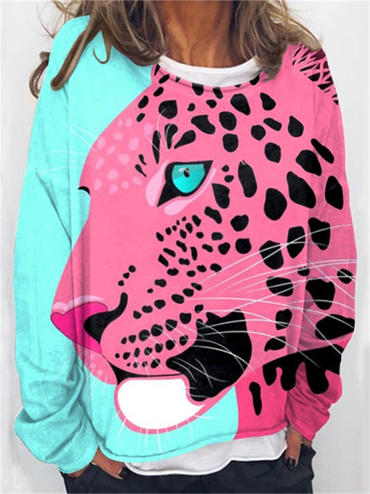 Women's Sweatshirt Pullover Sweatshirt Digital Printed Animal Tiger Giraffe Cat Animal Series Printed Round Neck Long Sleeve Top