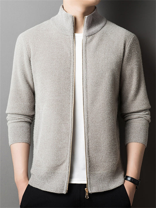 Men's Autumn and Winter Knitted Cardigan Casual Stand Up Collar Sweater Jacket Zipper Sweater