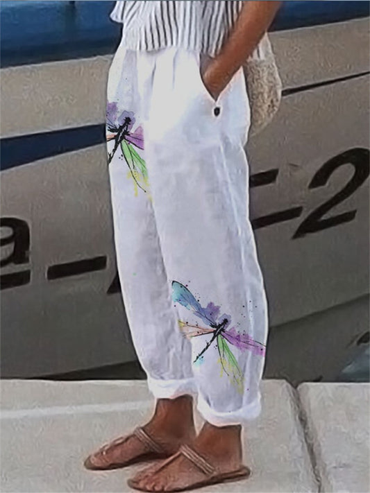 Women's Pants Trousers Cotton And Linen Black White Yellow Casual Casual Daily Wear Full Length Breathability Butterfly S M L XL 2XL