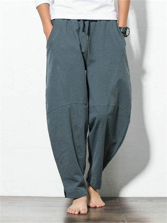 Men's Fashion Pants Large Size Cotton and Linen Casual Pants Chinese Style Harem Pants