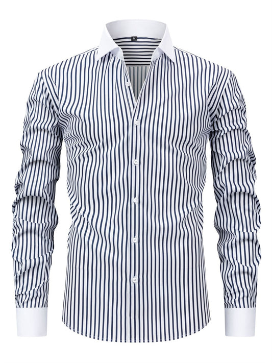 Men's Spring/Fall Spread Collar Striped Long-Sleeve Shirt Casual Shirt