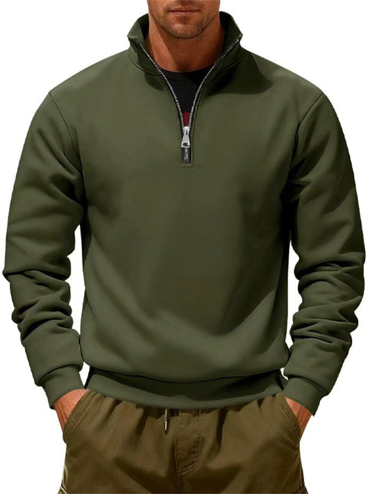 New Arrival Men's Casual Zipper Stand-up Collar Thickened Fleece-Lined Solid Color Fall/Winter Hoodie