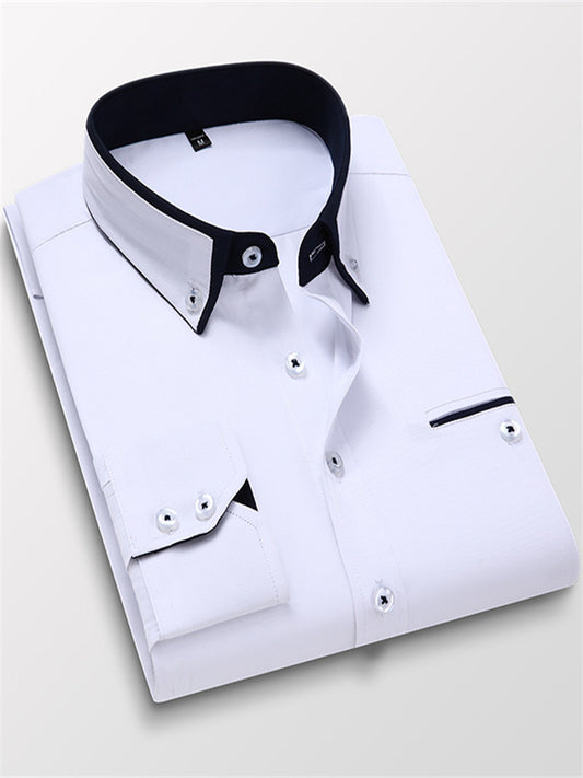 Men's Business Long-sleeved Shirt Korean Version of The Plaid Casual Slim Non-iron Thin Section Men's Solid Color Shirt