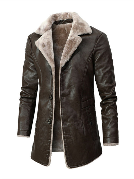 Men's Medium-length Leather Jacket Fall and Winter Padded Large Lapel Suit Fur Coat