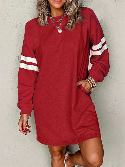 Fall/Winter New Arrival Striped Women's Casual Loose-Fit Crew Neck Dress
