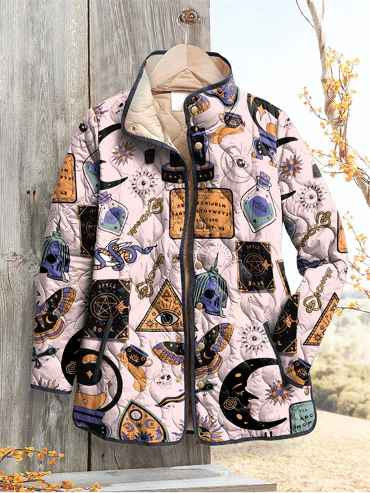 Women's Fall/Winter New Arrival Stand Collar Quilted Cotton Hoodie with Floral Print