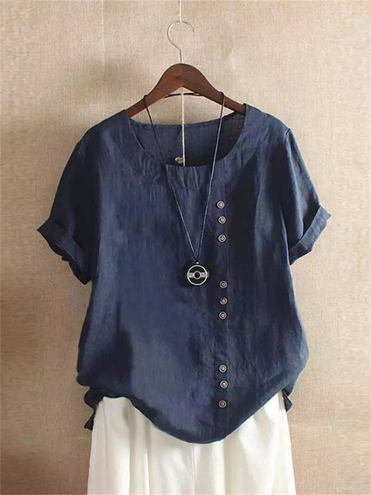 Women's Cotton and Linen Tops Large Size Casual Loose Cotton and Linen T-shirt Cotton and Linen Large Size