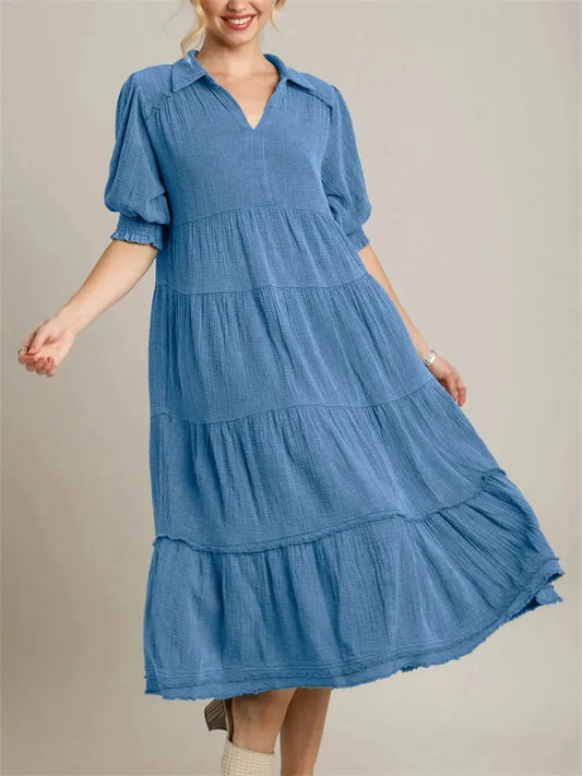 Women's New Arrival Fashionable Comfortable Mid-Sleeve V-Neck Layered Dress
