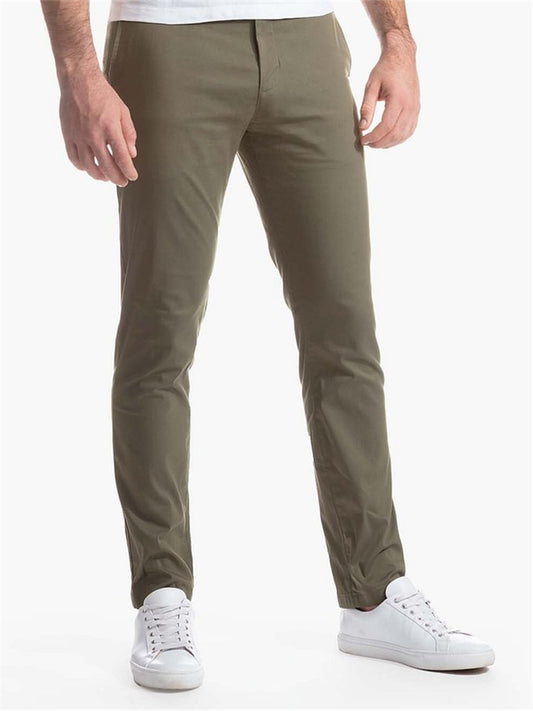 The New Casual Pants Men's Pants Fall Section Business Pants Straight Twill High Elastic Solid Color Cotton Pants