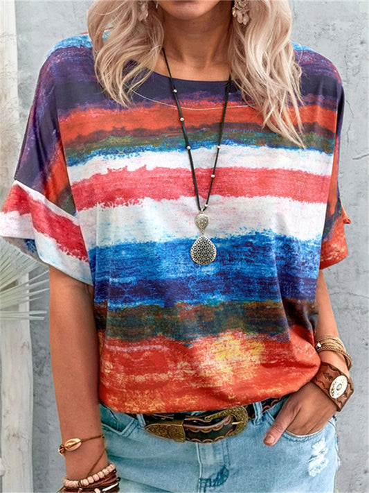 Women's New Arrival Summer Rainbow Gradient Short Sleeve T-Shirt