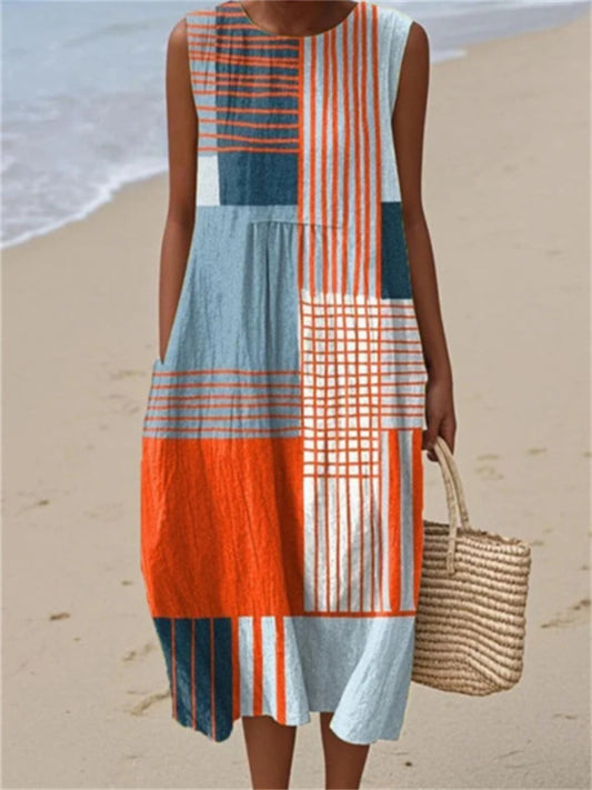 New Summer Women's 3D-Printed Round-Neck Fashion Sleeveless Dress 7