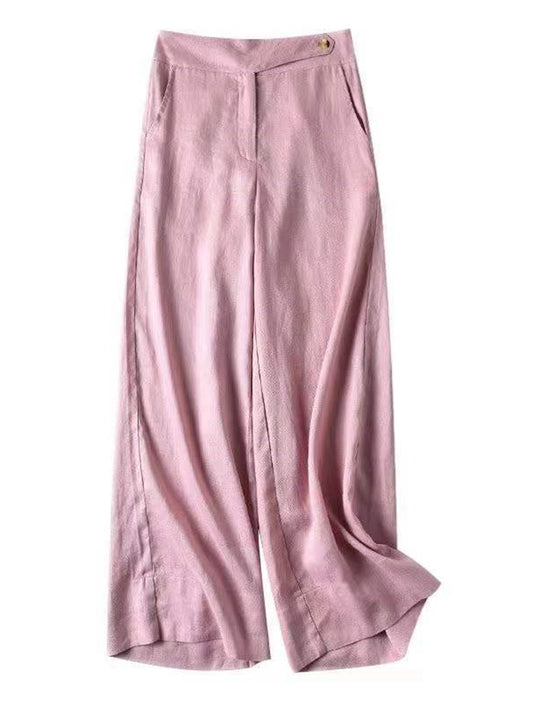 Women's Wide Leg Pants Trousers Linen Balck White Pink Casual Casual Daily Wear Pocket Wide Leg Full Length Breathability Solid Colored S M L XL 2XL