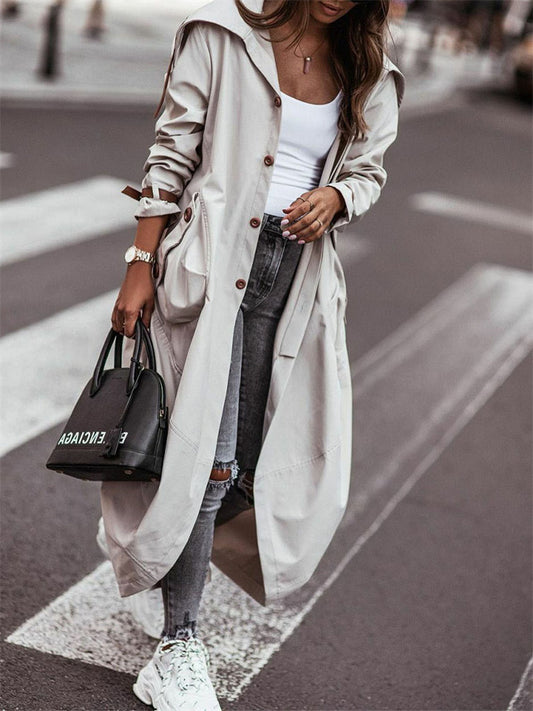 Autumn and Winter New Temperament Niche Personality Casual Large Lapel Medium-length Trench Coat Jacket Women's