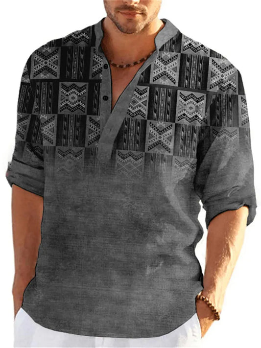 New Men's 3D Printing Button Shirt Graffiti Collar Spring and Fall Casual Long-sleeved