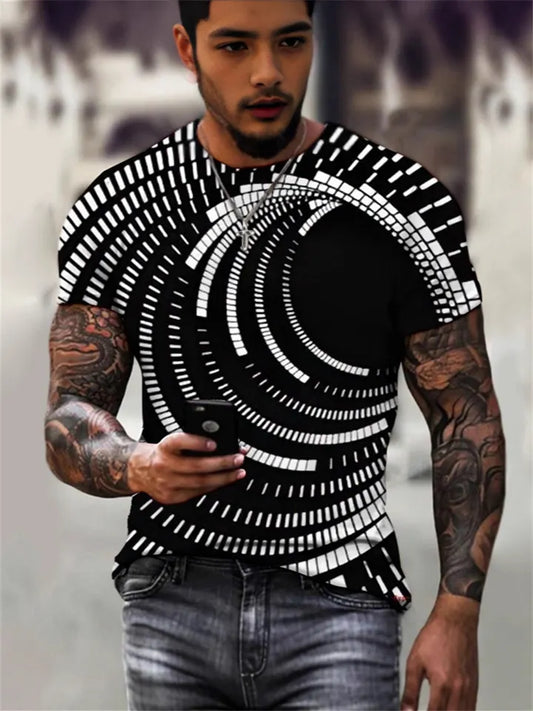 New Summer Men's Short-Sleeve Tech Swirl Digital 3D Print Fashion T-Shirt
