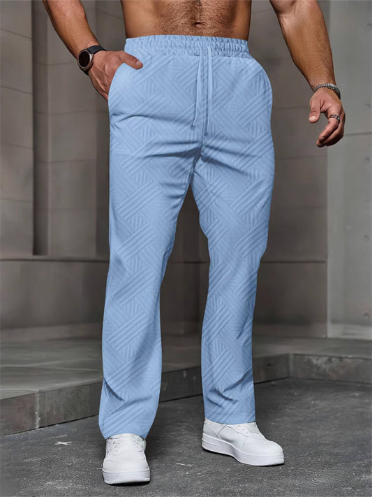 Men's New Seasonal Casual Jacquard Loose-fitting Casual Solid Color Sports Long Pants
