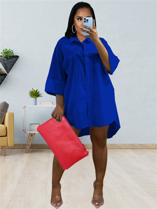 Spring New Women's Solid Color Shirt Lapel Loose Dress