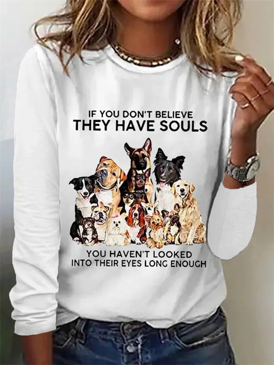 Puppy Elements Creative Printing 3D Digital Printing Casual Trend 3D Long-sleeved Women's T-shirt