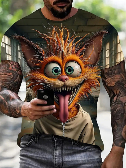 Men's Summer Short-Sleeved Casual Cartoon Animal 3D Print Round Neck T-Shirt