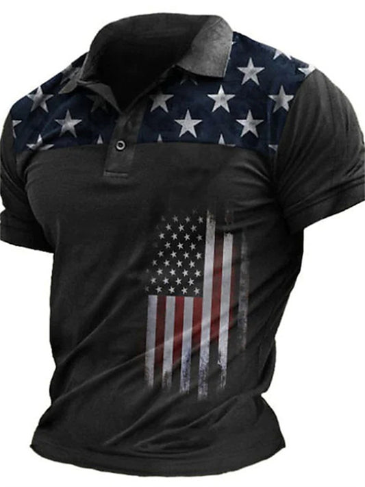 Men's Collar Polo Shirt Golf Shirt National Flag Turndown Green Blue Purple Black Street Casual Short Sleeve 3D Button-Down Clothing Apparel Fashion Casual Comfortable / Beach