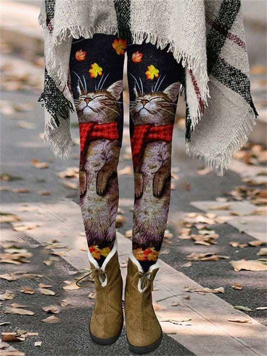 Women's Tight Printed Pantyhose High Waist Fashion Casual Daily Printed Stretch Bottoms Plus Size