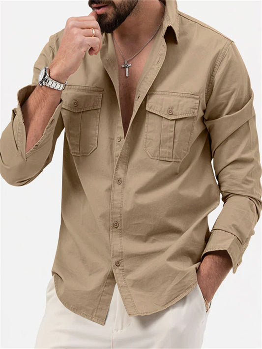 Fall New Long-sleeved Shirts in Europe and The United States Men's Lapel Shirts