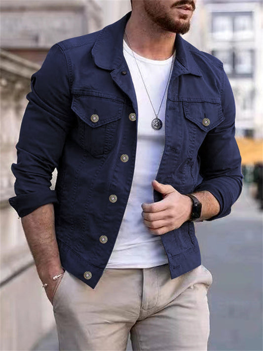 Men's Fall and Winter Models Trend Fashion Casual Slim Coat Solid Color Workwear Jacket