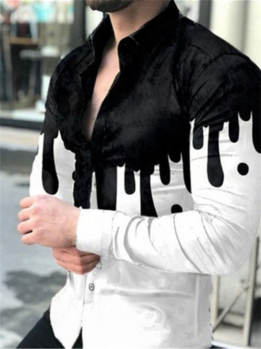 Men's Lapel Spring and Autumn New Casual Personality Tide Men Long-sleeved 3D Digital Printing Shirt Large Size Breathable Shirt S,M,L,XL,XXL,XXXL