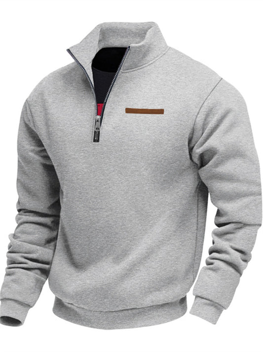 American-Style Fall/Winter Long-Sleeve Half-Zip Oversized Stand Collar Men's Sweatshirt