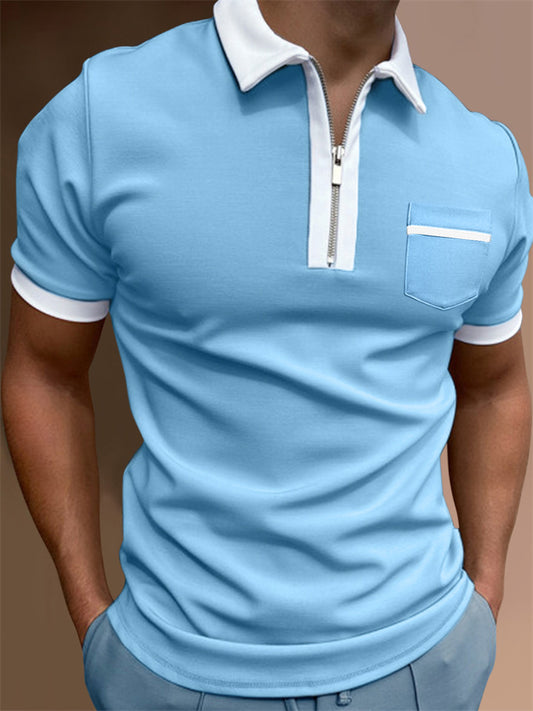 Men's Polo Shirt Golf Shirt Casual Holiday Lapel Quarter Zip Short Sleeve Fashion Basic Plain Quarter Zip Summer Regular Fit Black White Red Dark Navy Green Light Grey Polo Shirt