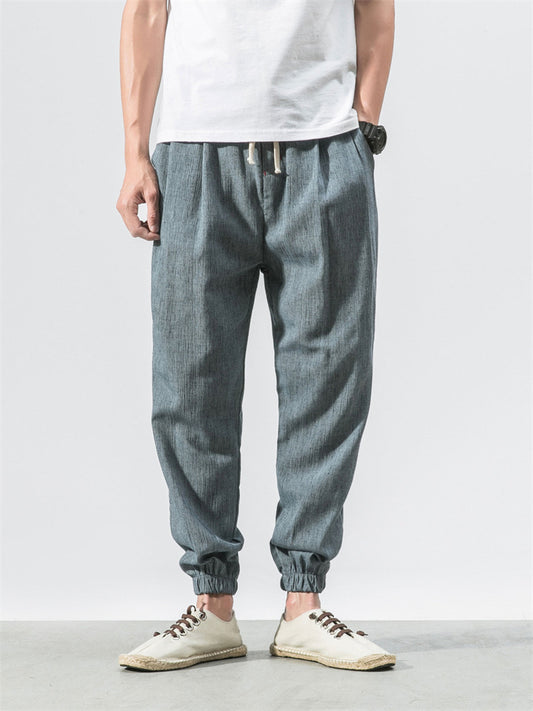 Men's Joggers Linen Pants Trousers Summer Pants Drawstring Elastic Waist Plain Comfort Breathable Daily Beach Linen / Cotton Blend Fashion Streetwear turmeric Black Micro-elastic