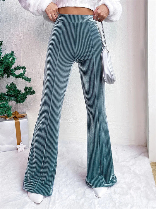 Women's New Fall/Winter High-Waisted Corduroy Flared Pants Solid Color Casual Wide-Leg Long Pants