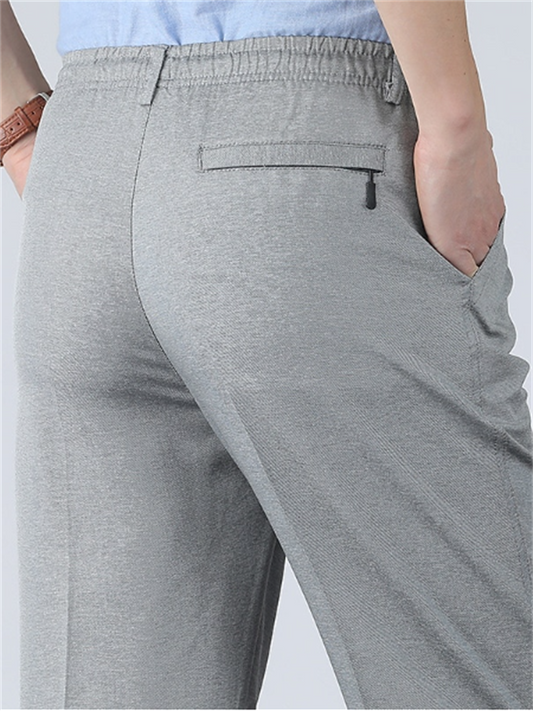 Men's Dress Pants Trousers Chinos Elastic Waist Plain Comfort Breathable Wedding Business Casual Fashion Formal Black+Grey Black High Waist Stretchy