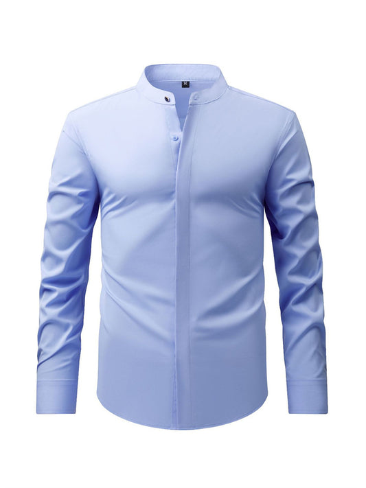 Men's Vintage Stand Collar Long Sleeve Shirt - Spring/Fall Business Casual Shirt - New Style