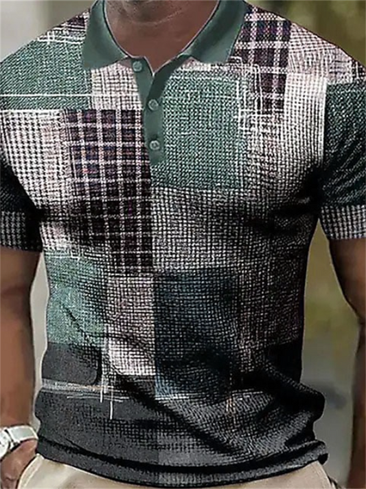 Men's Polo Shirt Golf Shirt Color Block Graphic Prints Geometry Turndown Blue Green Khaki Gray Outdoor Street Short Sleeves Button-Down Print Clothing Apparel Sports Fashion Streetwear Designer