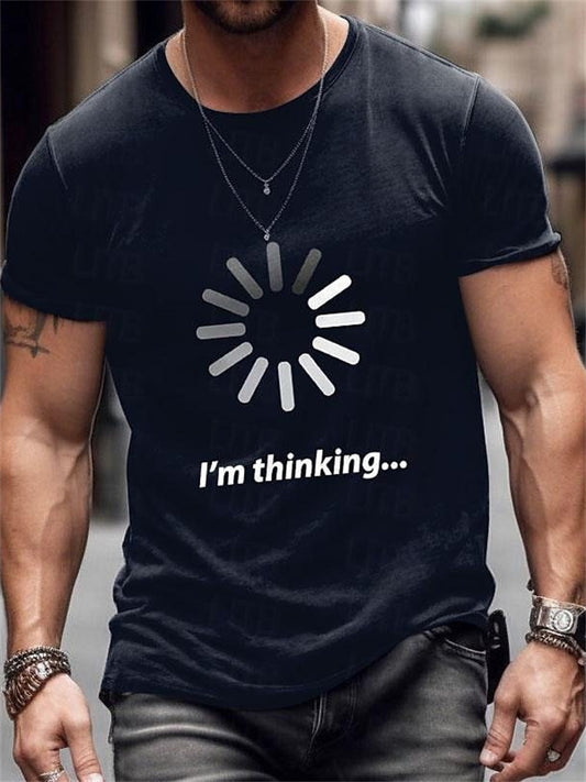 Summer Men's Retro T-shirt with Letter Print Round Neck Short-sleeve T-shirt