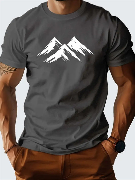 New Men's Short-sleeved T-shirt Mountain Print Vacation Summer Casual Sports Tops