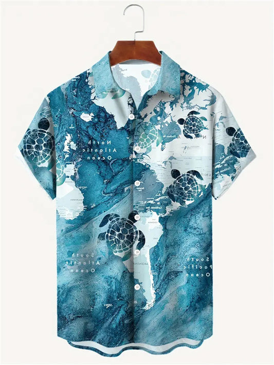 Men's Summer Travel Hawaiian Style Shirt Fresh Printed Fashion Short Sleeve Shirt