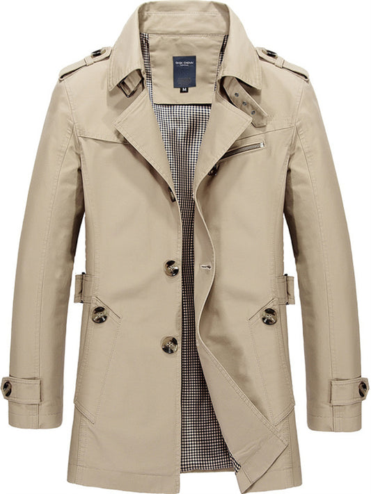 New Tops Men's Cotton Big Yards in The Long Section Jacket Men's Casual Solid Color Coat