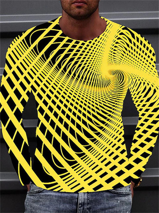 Men's T Shirt Tee Optical Illusion Graphic Prints Crew Neck A B C D E 3D Print Outdoor Street Long Sleeve Print Clothing Apparel Basic Sports Designer Casual