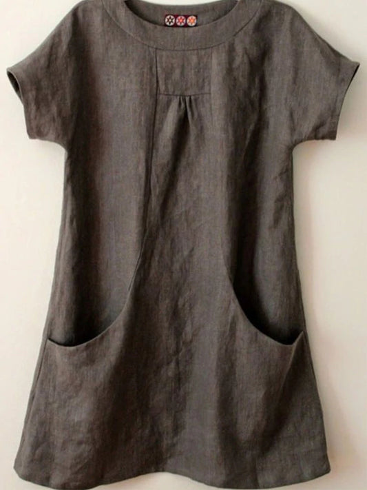 Short Sleeve Pockets Cotton-Blend Shirts & Tops Linen