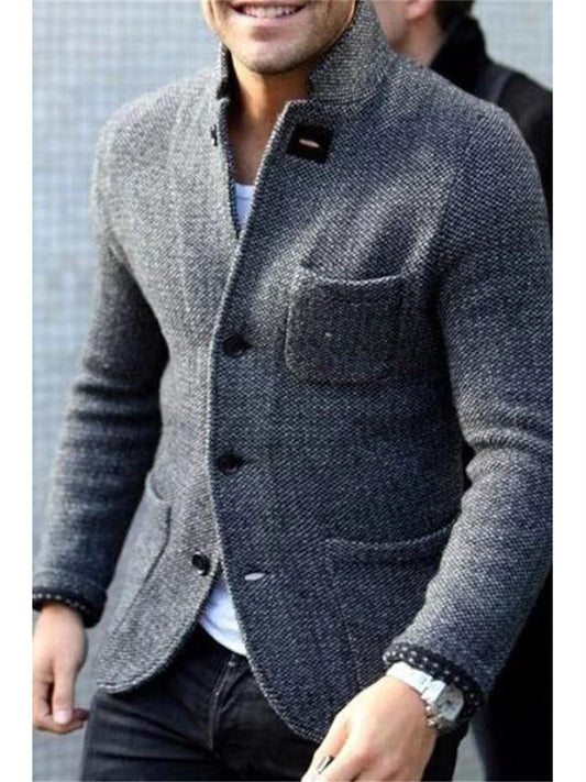 Thickened Lapel Knit Cardigan Men's Men's Casual Suit Collar Long-sleeved Pocket Shirt Ribbed Bottom Hem Men's Tops Outerwear Sweater