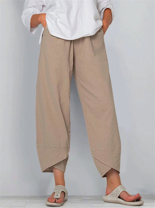 New Solid Color Plus Size Women's Simple Loose Cotton Linen Casual Nine-minute Pants Printed Nine-minute Pants