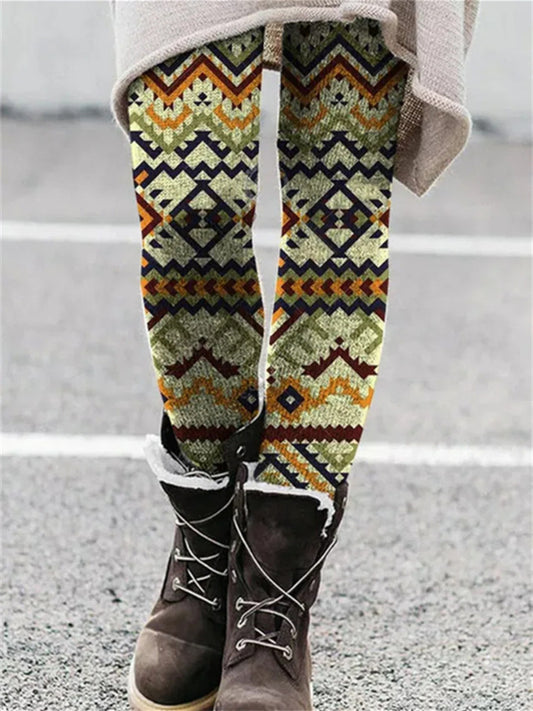 Women's Tights Leggings Green Red & White Light Black High Waist Fashion Casual Daily Print Stretchy Full Length Thermal Warm Geometric S M L XL 2XL