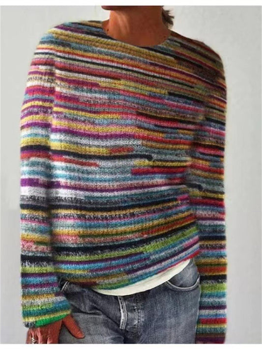 Women's Patterned Sweater - Casual Oversized Long-Sleeve Knit Top