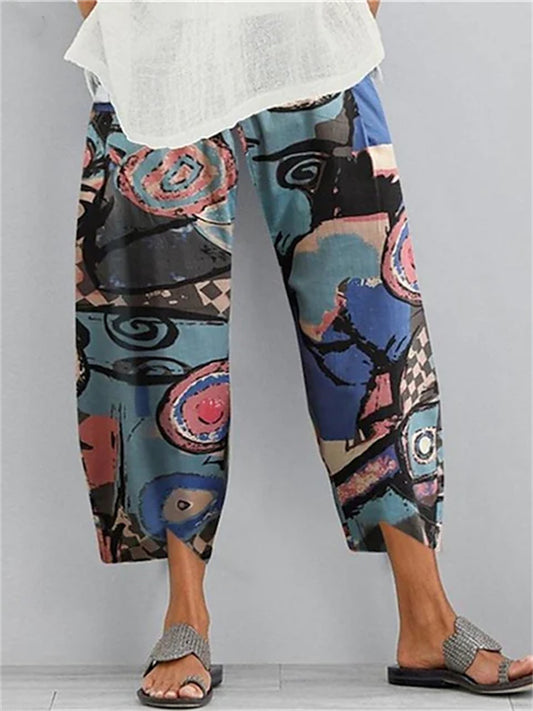 Women's Basic Essential Casual / Sporty Chinos Slacks Pocket Print Ankle-Length Pants Daily Weekend Inelastic Graphic Prints Dandelion Comfort Mid Waist Loose Gray Green Green Black Blue Gray S M L