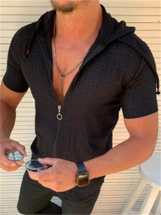 Men's Shirt non-printing Solid Colored Collar Hooded Office / Career Daily Short Sleeve Tops Simple Vacation Casual Daily White Black / Machine wash / Hand wash / Wet and Dry Cleaning / Holiday