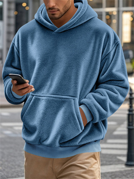 Men's Oversized American-Style Hooded Sweatshirt - Reversible Fleece Loose-Fit Casual Sweatshirt for Fall/Winter
