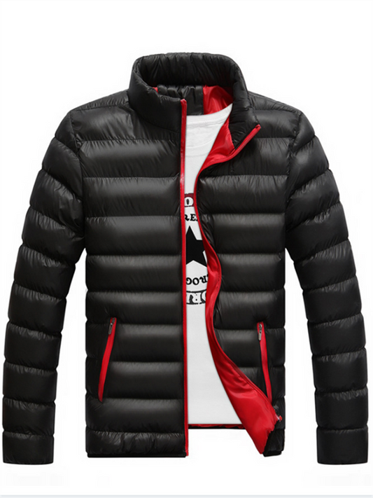 Men's Solid Color Winter Slim Side Seam Pockets Casual Stand-up Collar Long-sleeved Cotton Coat Youth Jacket Men's Clothing