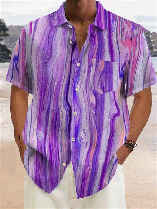 Short Sleeve Autumn Fragrant Hemp Shirt Marbled 3D Printed Shirt Purple